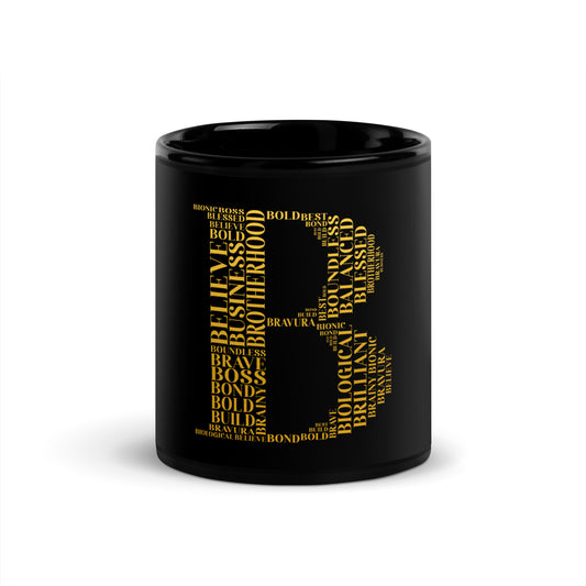 Glossy Mug - Black |  "B" | Gold Print
