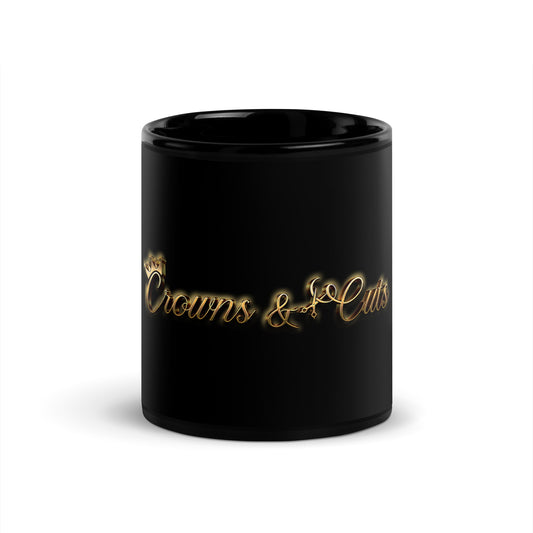 Glossy Mug - Black | Crowns & Cuts - Logo