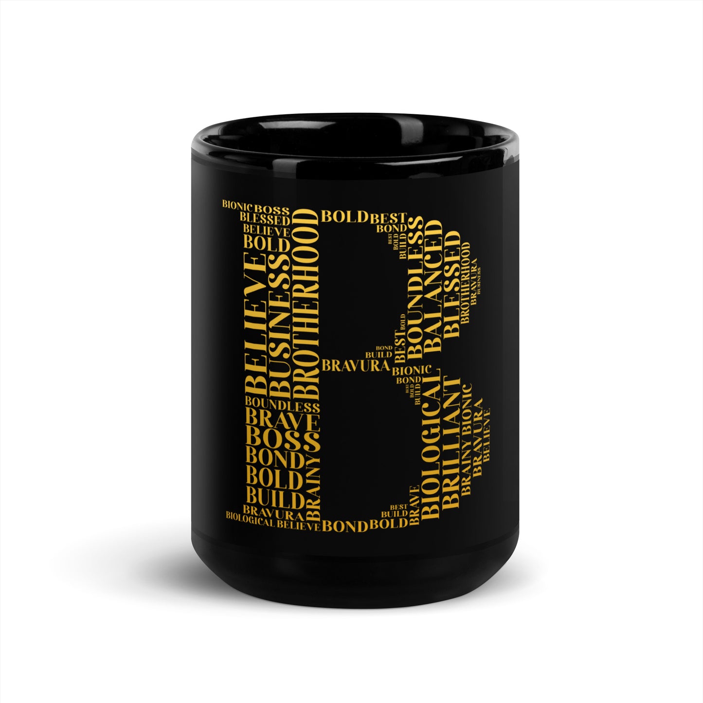 Glossy Mug - Black |  "B" | Gold Print