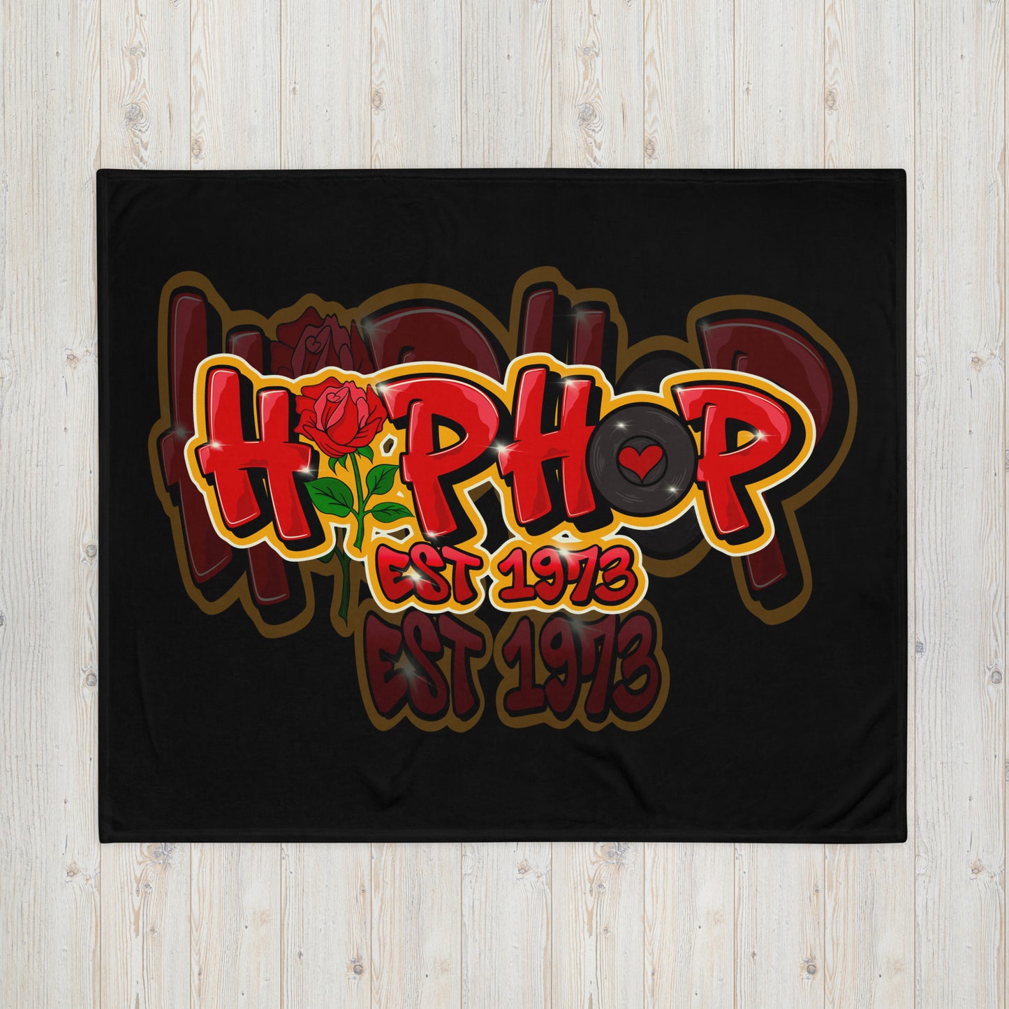 Throw Blanket | Hip Hop - Est. 1973 | Red Shadow Print | Black Backdrop - 60"x80"