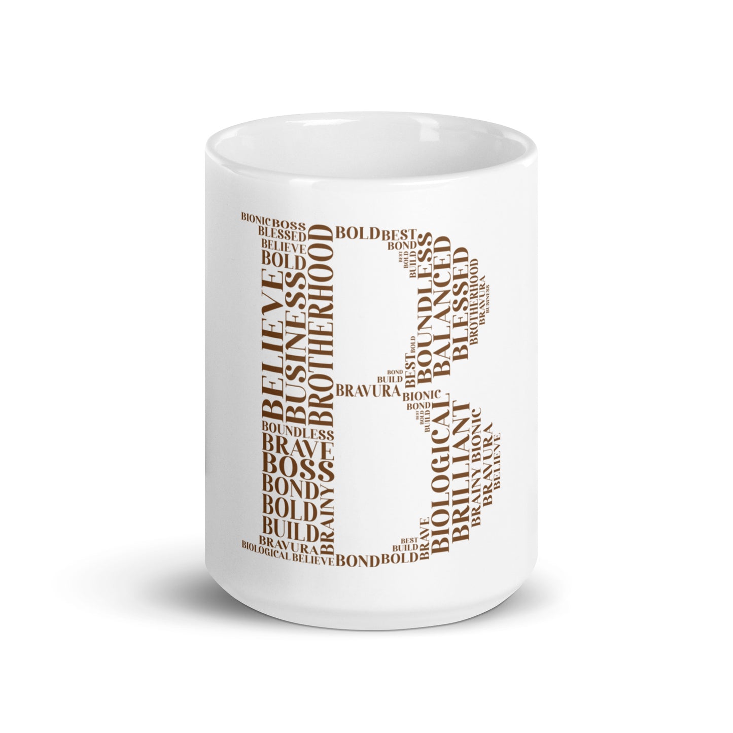 Glossy Mug - White | "B" - Brown Print